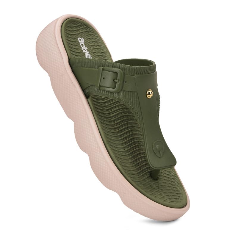Action Women’s Thong Flip-Flops-APTW-106-Olive-Beige-6 - Image 1
