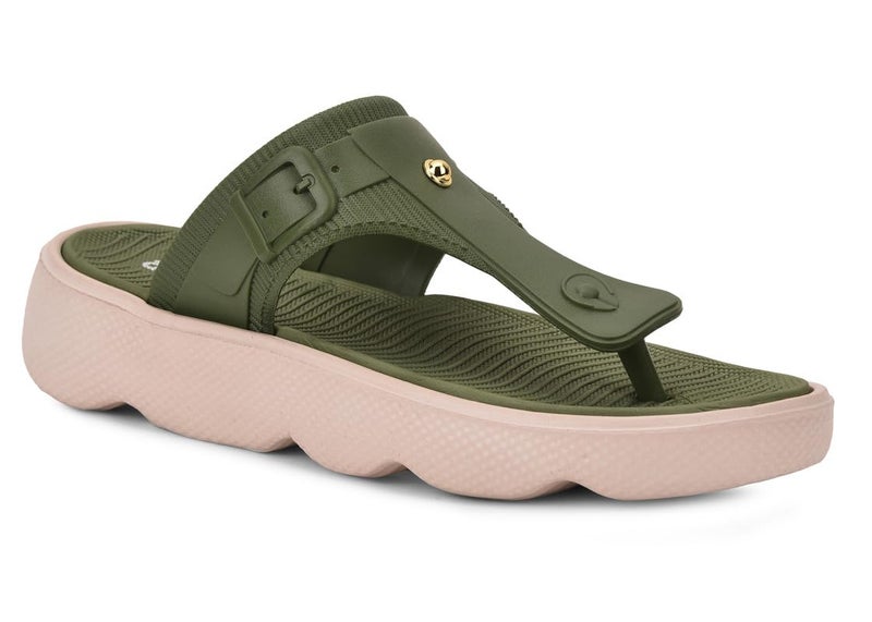 Action Women’s Thong Flip-Flops-APTW-106-Olive-Beige-6 - Image 3