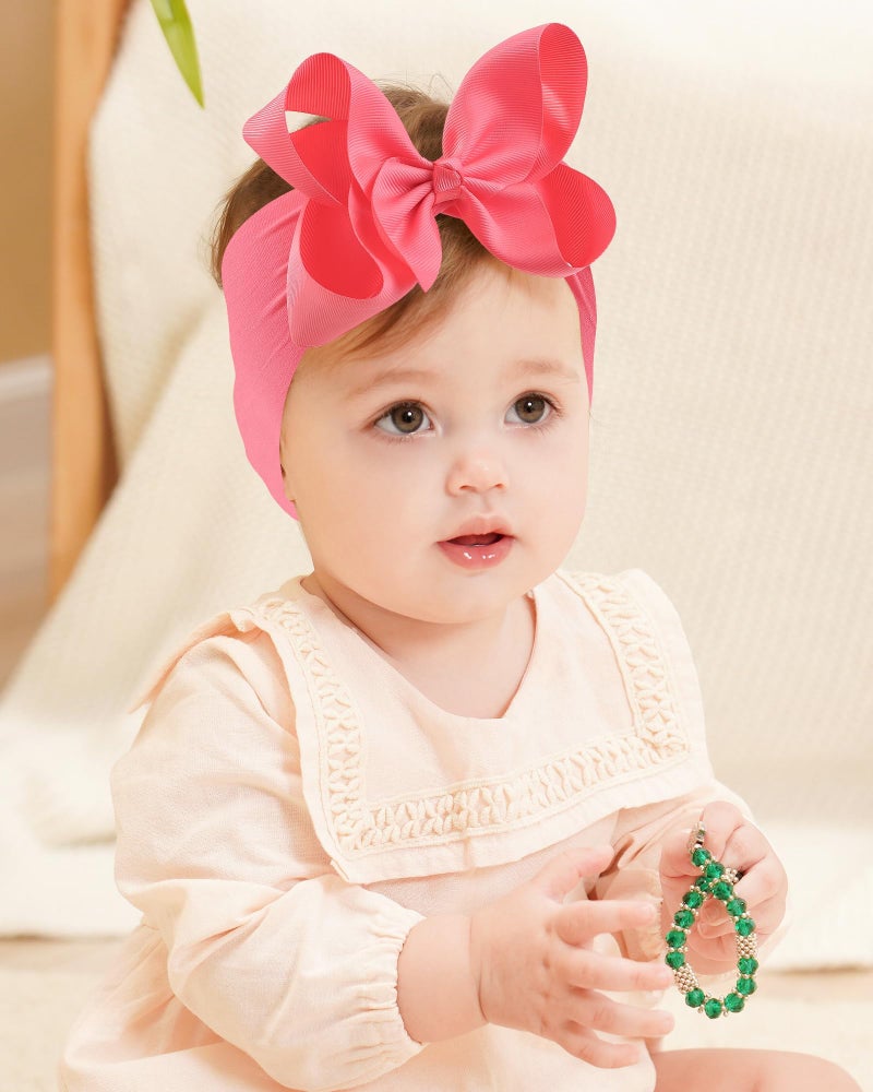 doboi Baby Girl Headbands, 12pcs Nylon Headbands with Big Baby Bows, Hair Accessories for Infant Newborn Toddler - Image 4