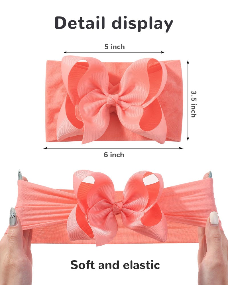 doboi Baby Girl Headbands, 12pcs Nylon Headbands with Big Baby Bows, Hair Accessories for Infant Newborn Toddler - Image 2