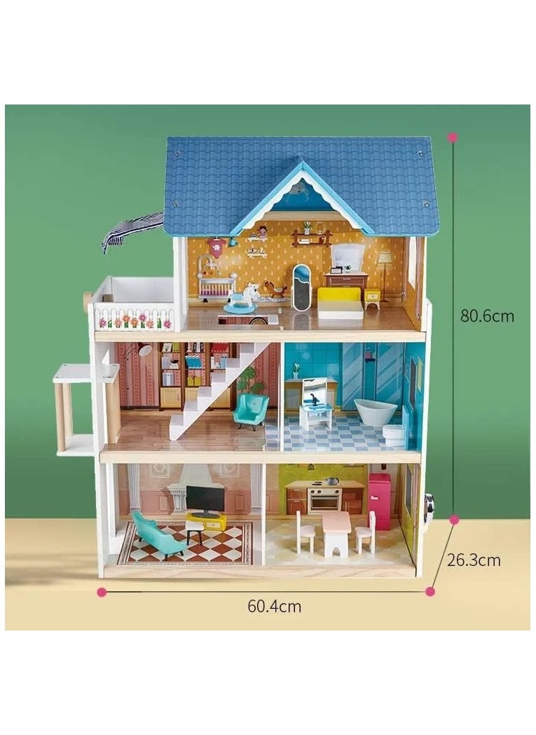 Nano Classic Dream House Pretend Play Kids Wooden Doll House Toy(80.6 * 26.3 * 60.4cm) for Girls with 80cm Height  - Image 2