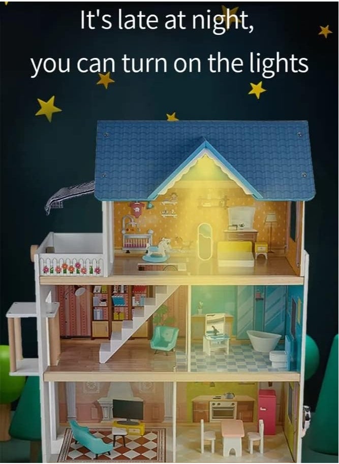 Nano Classic Dream House Pretend Play Kids Wooden Doll House Toy(80.6 * 26.3 * 60.4cm) for Girls with 80cm Height  - Image 3