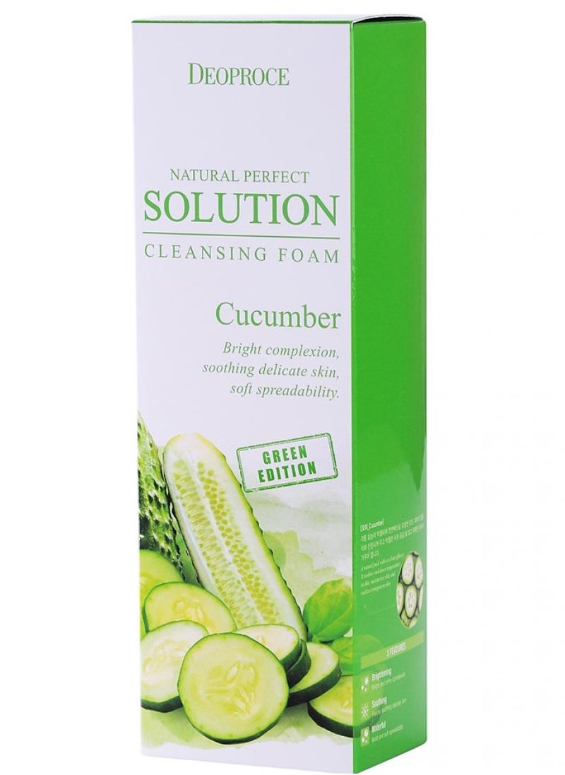 DEOPROCE - DEOPROCE NATURAL PERFECT  SOLUTION CLEANSING FOAM GREEN  EDITION CUCUMBER 170g - Image 1