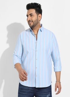 Instafab Plus Instafab Plus Men's Blue Striped Cotton Shirt  - Image 2