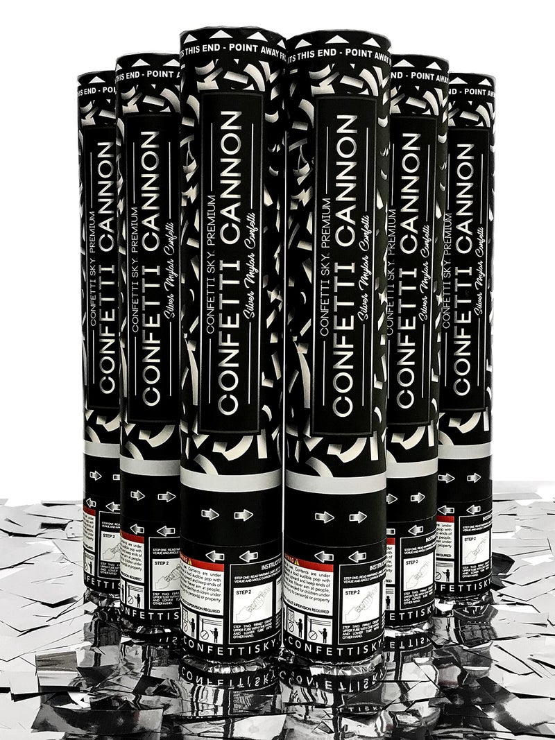 Confetti Sky [6 Pack] 12 Inch Confetti Cannons | Silver Confetti Poppers for Wedding Celebration, Birthday Party, Pranks, Graduation, Christmas Eve and New Year Celebration - Image 1