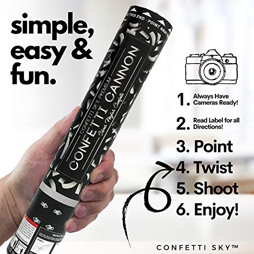 Confetti Sky [6 Pack] 12 Inch Confetti Cannons | Silver Confetti Poppers for Wedding Celebration, Birthday Party, Pranks, Graduation, Christmas Eve and New Year Celebration - Image 2