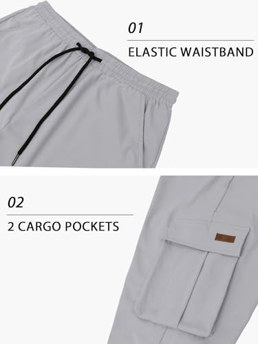 PLEPAN Men's Casual Cargo Pants Drawstring Hiking Pants Workout Tactical Joggers Sweatpants for Men Light Grey Medium - Image 5