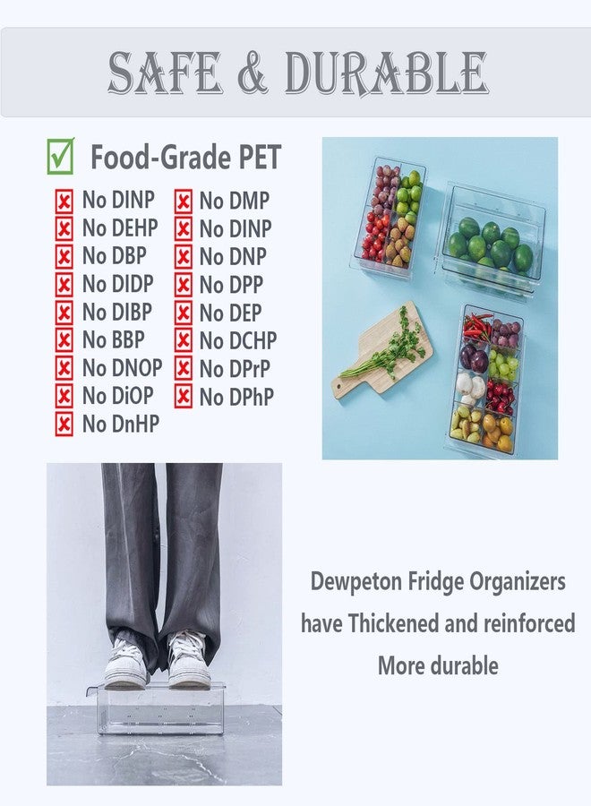 DEWPETON صناديق تنظيم الثلاجة من ديوبيتون - درج حاويات بلاستيكي شفاف للبيض والخضراوات والفواكه والوجبات الخفيفة والمشروبات والأطعمة، لتنظيم وتخزين مستلزمات المنزل الأساسية في الثلاجة وخزانة المطبخ وخزانة المؤن والفريزر - Image 5