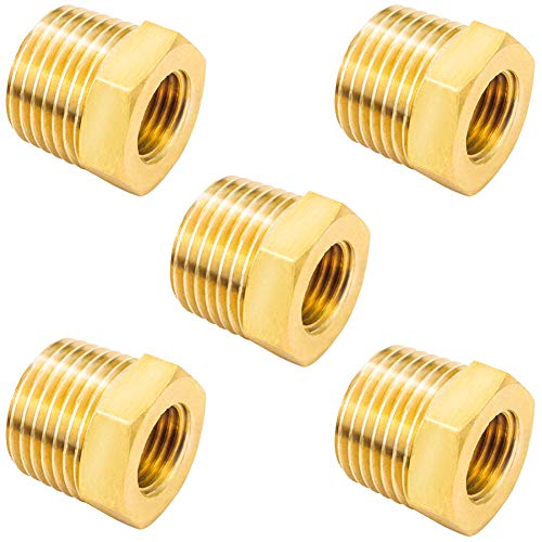 Joywayus Brass Reducing Hex Bushing 1/2" NPT Male to 1/4" NPT Female Pipe Fitting Reducer Adapter(Pack of 5) - Image 1