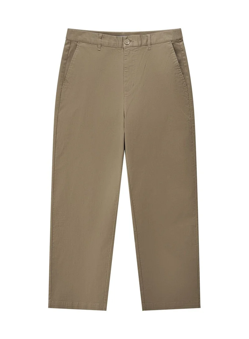 GIORDANO Men’s Relaxed Straight Cotton Stretch Khaki Pants