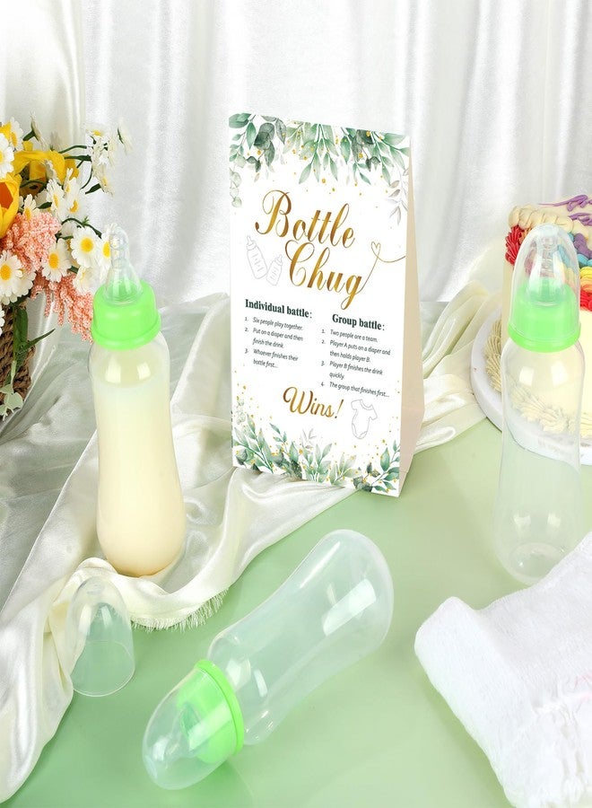 Oitnlaughter 6 Sets Bottle Chug Baby Shower Game Baby Shower Favor Green Funny Plastic Bottles Disposable Diapers Greenery Eucalyptus Themed Sign for Gender Reveal Games Changing Diaper Race Game Decoration - Image 5