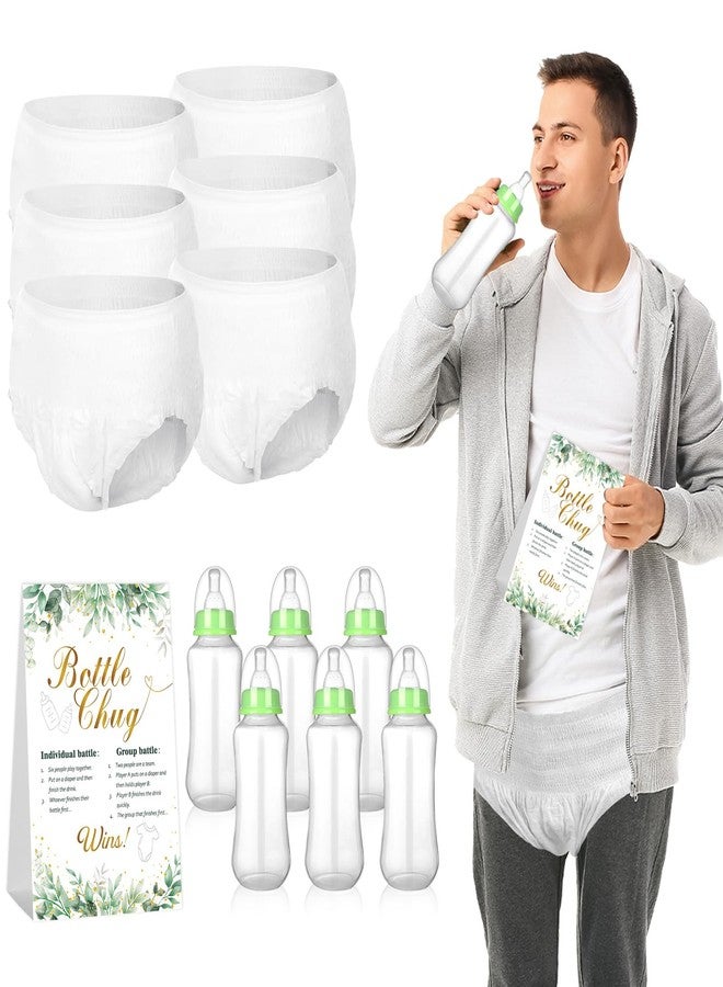 Oitnlaughter 6 Sets Bottle Chug Baby Shower Game Baby Shower Favor Green Funny Plastic Bottles Disposable Diapers Greenery Eucalyptus Themed Sign for Gender Reveal Games Changing Diaper Race Game Decoration - Image 1