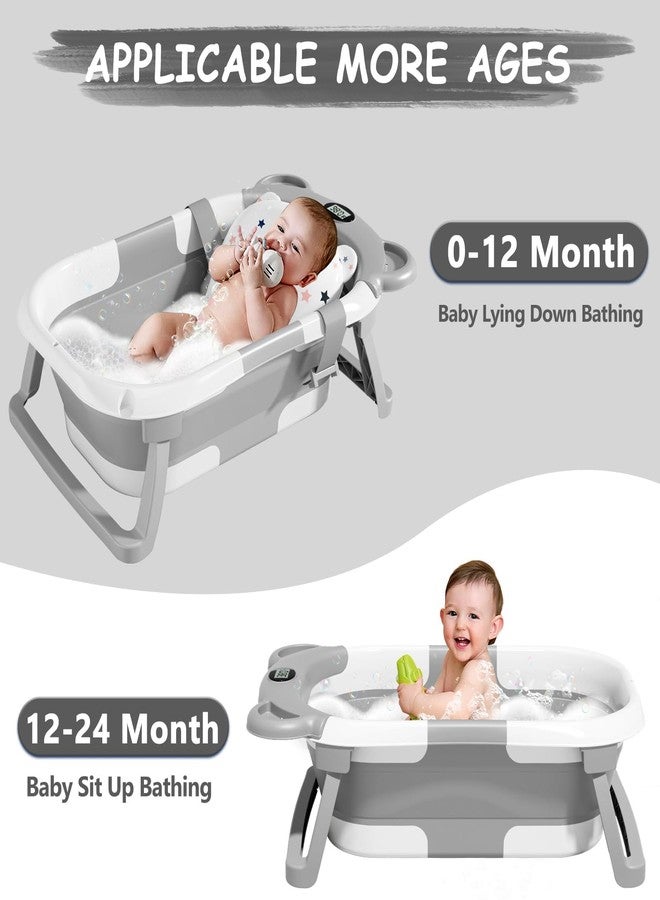 MoreFeel Collapsible Baby Bathtub for Newborn with Thermometer & 1 Hooded Towel & 1 Soft Floating Cushion,Portable Travel Bathtub with Drain Hole, Durable Foldable Baby Tubs for Infants to Toddler - Image 3