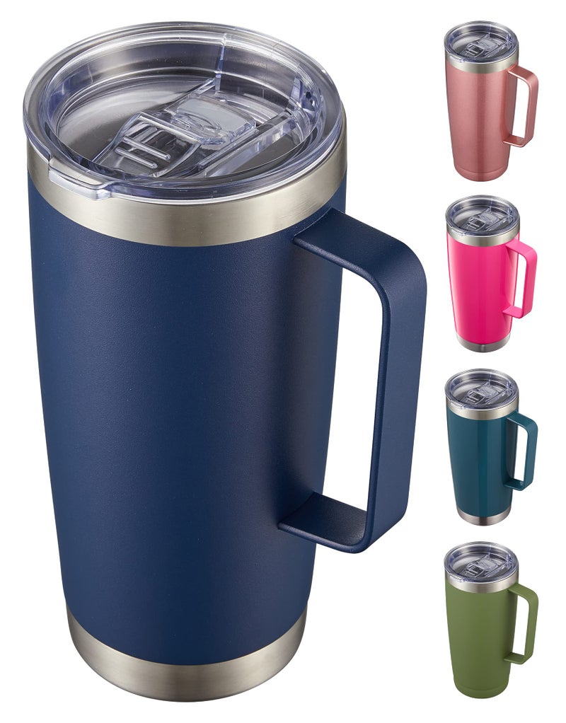 CIVAGO 20 oz Tumbler Mug with Lid and Straw Insulated Travel Mug with Handle Double Wall Stainless Steel Vacuum Coffee Tumbler Thermal Cup Navy Blue