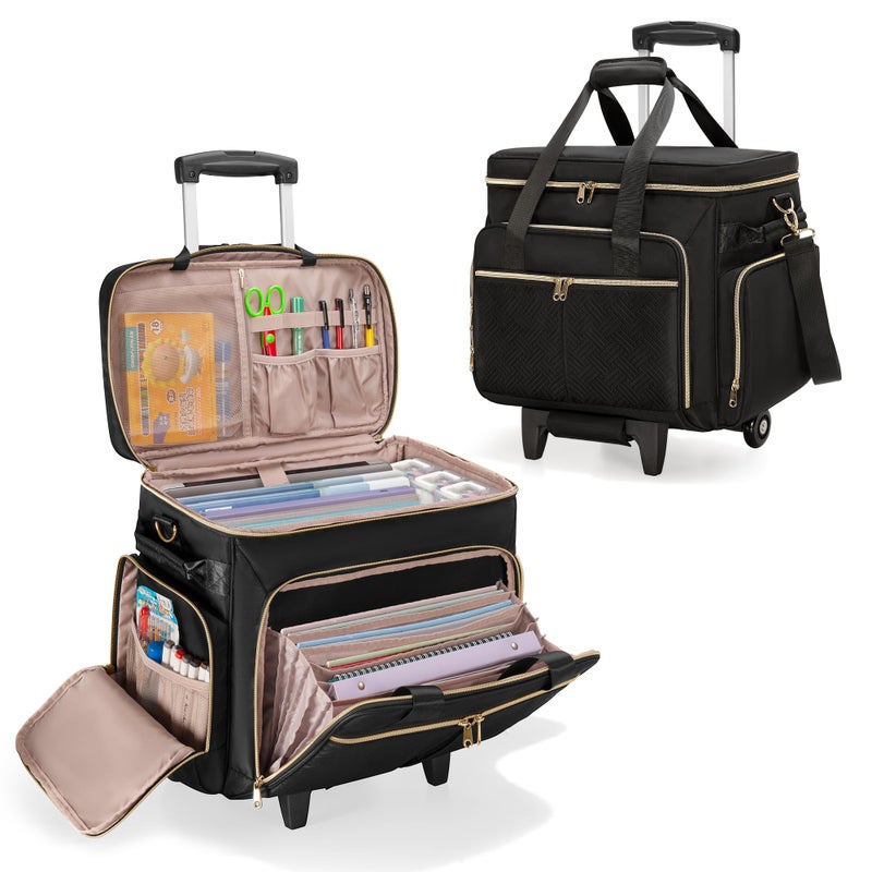 Prokva Rolling Teacher Bag with Wheels, Teacher Tote Bag with Detachable Trolley, Fits for 15.6" Laptop, Black (Patent Design) - Image 1