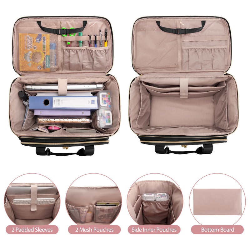 Prokva Rolling Teacher Bag with Wheels, Teacher Tote Bag with Detachable Trolley, Fits for 15.6" Laptop, Black (Patent Design) - Image 2