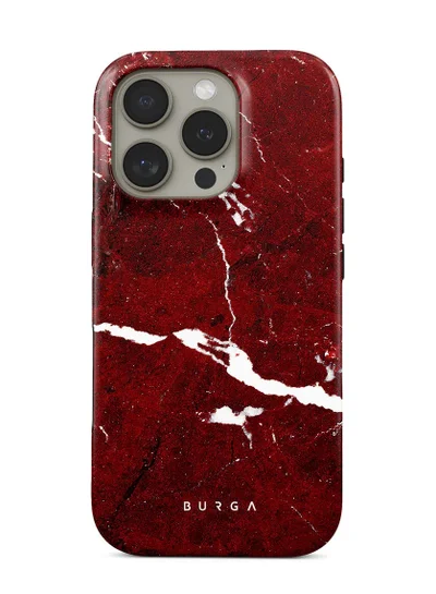 BURGA iPhone 16 pro Case, 2 Piece Hard Shell + TPU Silicone Interior, Shock Absorption, All Port Accessible, Raised Bezel For Screen & Camera Protection, Never Fading HQ Print,Iconic Red Ruby