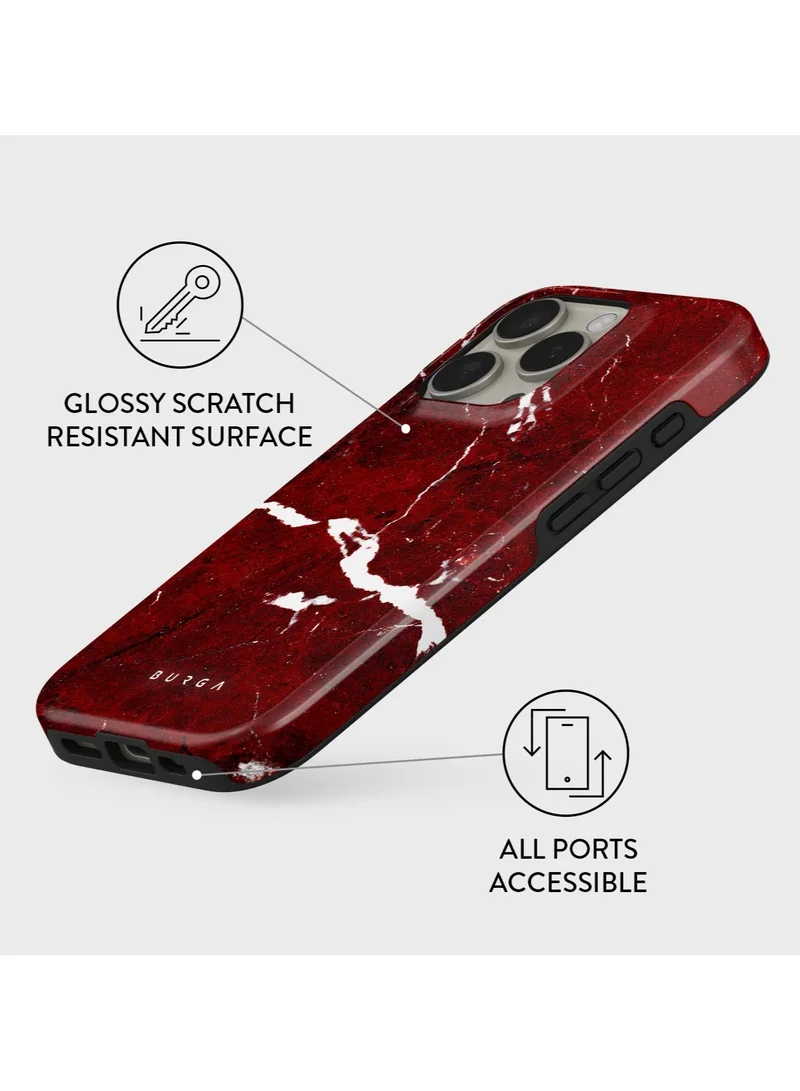 BURGA iPhone 16 pro Case, 2 Piece Hard Shell + TPU Silicone Interior, Shock Absorption, All Port Accessible, Raised Bezel For Screen & Camera Protection, Never Fading HQ Print,Iconic Red Ruby