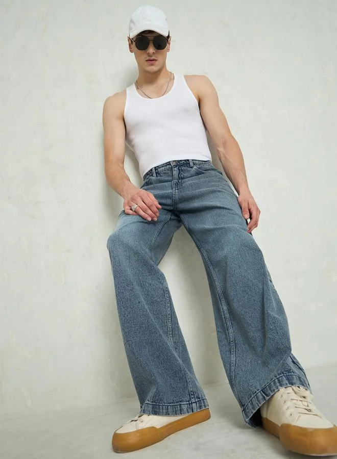 ساسافراس Sassafras Men Blue Mid Rise Plain Wide Leg Jeans