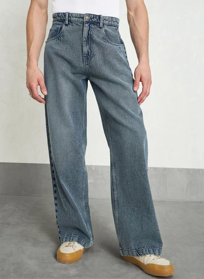 ساسافراس Sassafras Men Blue Mid Rise Plain Wide Leg Jeans