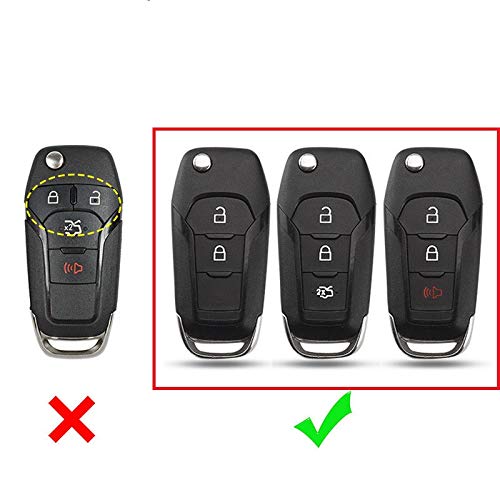 ROYALFOX(TM 2/3 Buttons flip Remote Key Fob case Cover for 2015 2016 2017 2018 2019 Ford F150 F250,Focus 3 Escort Kuga Everest Fiesta Mustang Edge MKV Fusion 2016 Ranger (Silicone Carbon Fiber) - Image 2