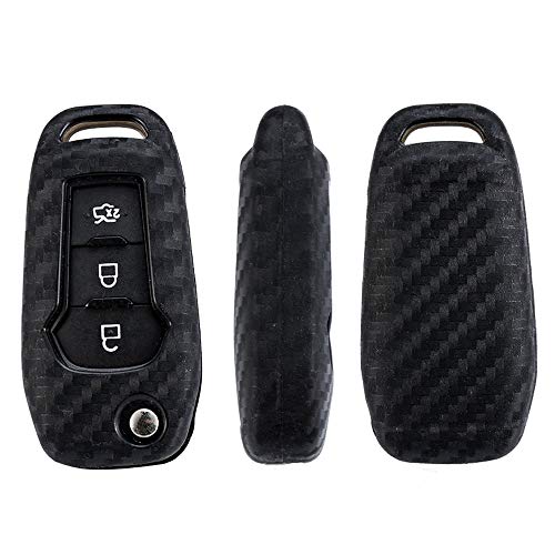 ROYALFOX(TM 2/3 Buttons flip Remote Key Fob case Cover for 2015 2016 2017 2018 2019 Ford F150 F250,Focus 3 Escort Kuga Everest Fiesta Mustang Edge MKV Fusion 2016 Ranger (Silicone Carbon Fiber) - Image 5