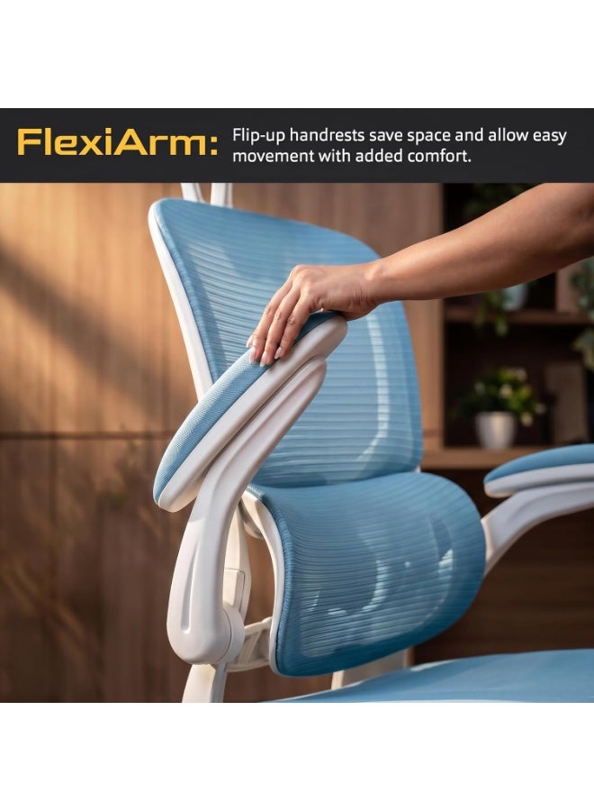 DROGO Premium Ergonomic Office Chair for Work from Home, High Back Computer Chair with Adjustable Seat, Lumbar Support & Headrest, Flip-up Armrest & Recline | Mesh Chair for Office/Home White/Blue - Image 5
