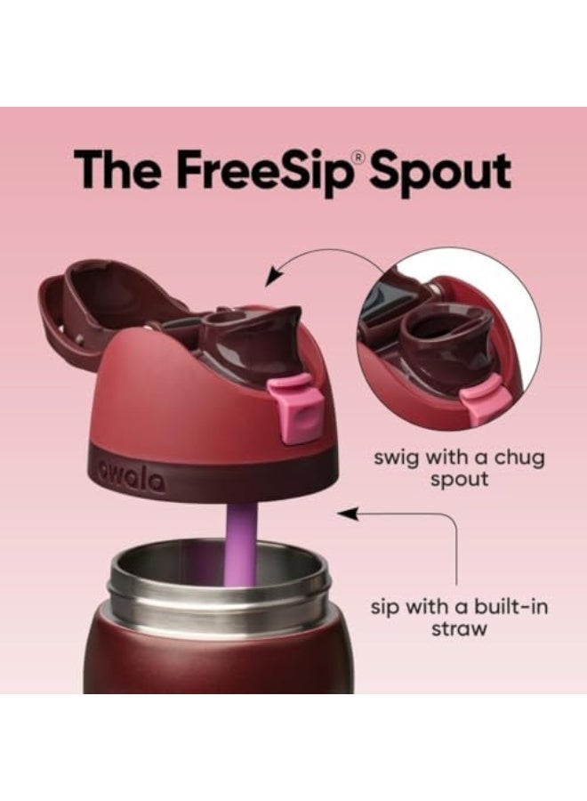 زجاجة ماء معزولة من الفولاذ المقاوم للصدأ FreeSip مع مصاصة، زجاجة ماء رياضية خالية من BPA، رائعة للسفر، سعة 24 أونصة / 32 أونصة، كرز أسود - Image 2