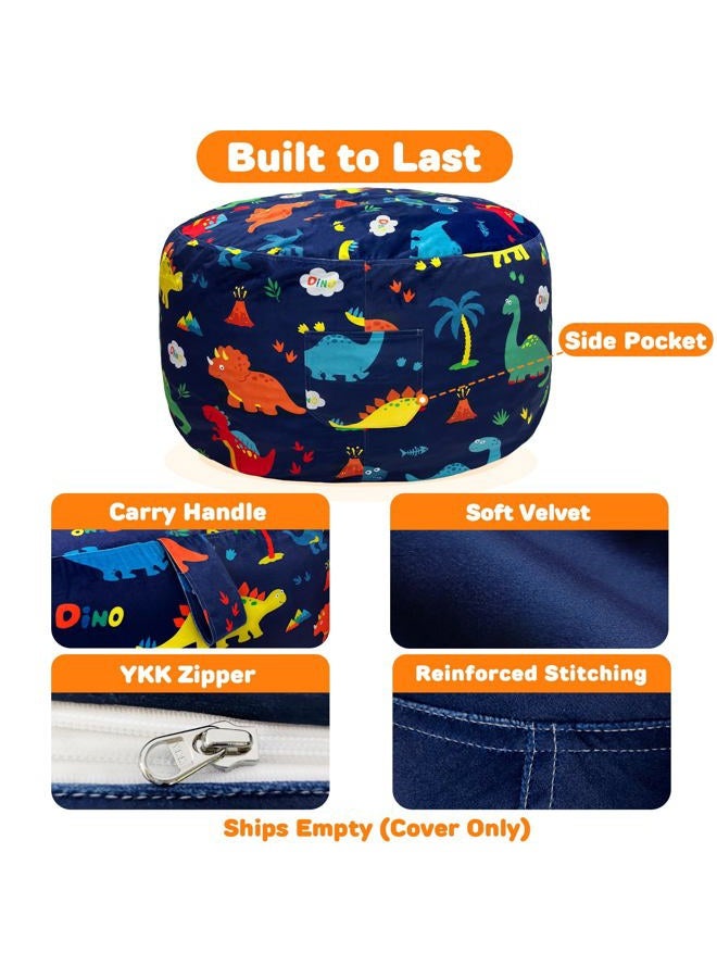 Lukeight Dinosaur Stuffed Animals Storage Bean Bag Chair Cover for Kids Toddlers, Cozy Velvet Plush Toy Organizer Seat, Cover Only, No Filling Included, Long YKK Zipper, Side Pocket, Large 27 x 16 in - Image 5