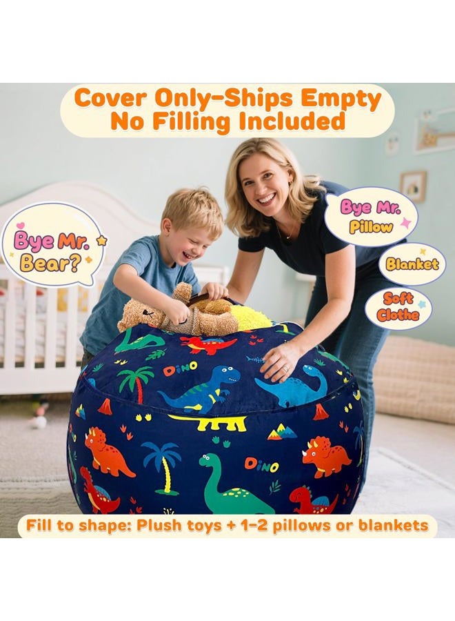 Lukeight Dinosaur Stuffed Animals Storage Bean Bag Chair Cover for Kids Toddlers, Cozy Velvet Plush Toy Organizer Seat, Cover Only, No Filling Included, Long YKK Zipper, Side Pocket, Large 27 x 16 in - Image 2