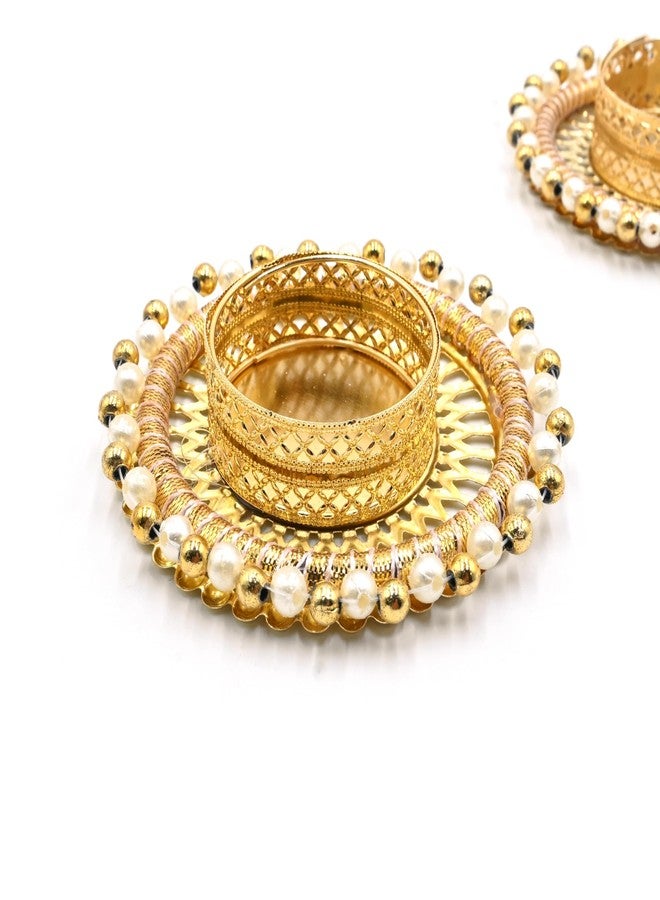IGH 12 Pcs Assorted Decorative Tea Light Candle Holders with Gold Pearls Traditional Handmade Diya for Pooja, Diwali, Festival Decoration - Image 3
