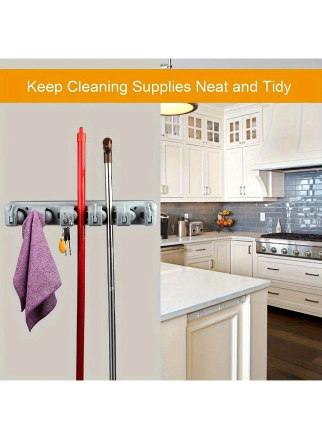 Gray Wall Mounted Mop Broom Holder 5 Slot Heavy Duty Plastic Organizer Space Saving - Image 5