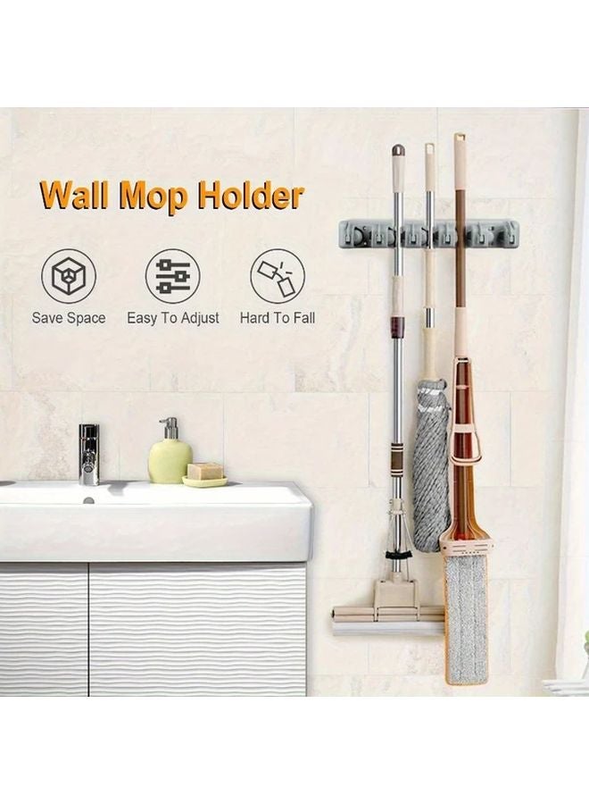 Gray Wall Mounted Mop Broom Holder 5 Slot Heavy Duty Plastic Organizer Space Saving - Image 3
