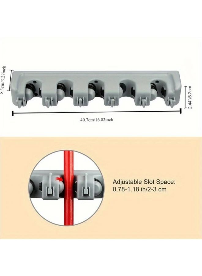 Gray Wall Mounted Mop Broom Holder 5 Slot Heavy Duty Plastic Organizer Space Saving - Image 4