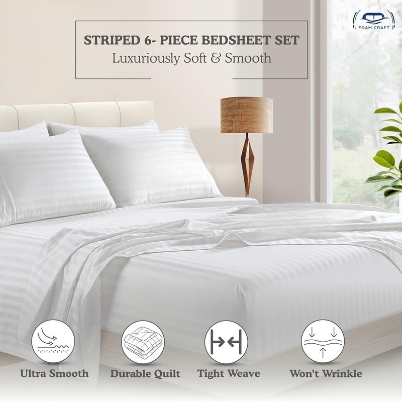 FOAM CRAFT® Hotel Quality 6-Piece Stripe Bed Sheet Set - White, Full - Image 3