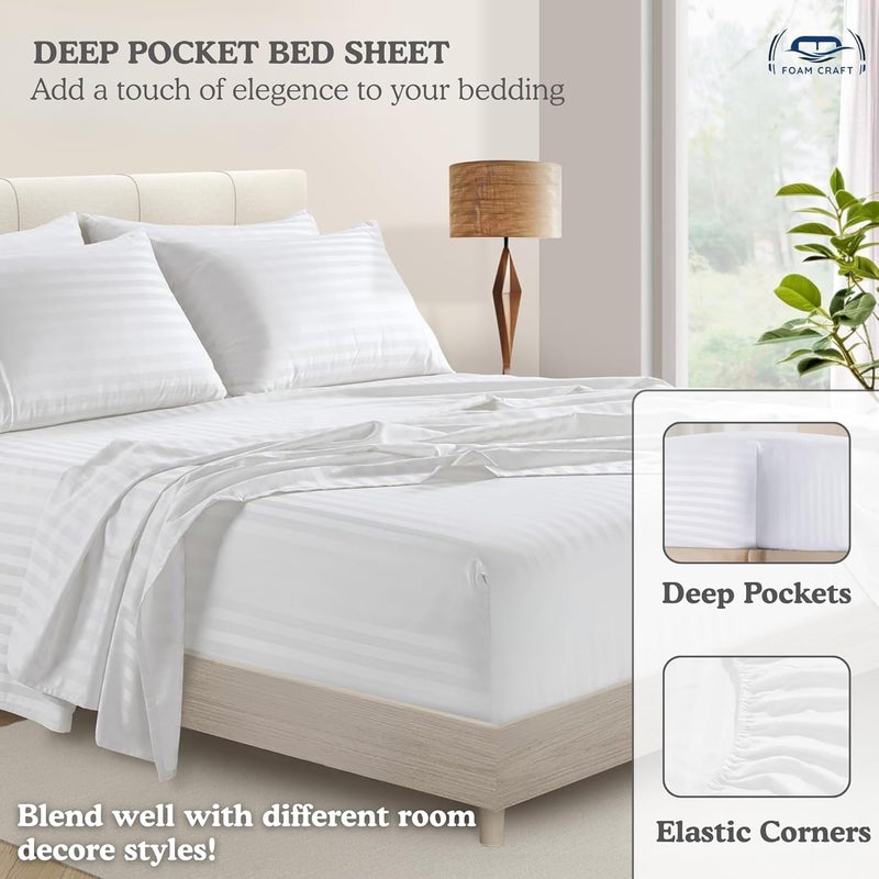 FOAM CRAFT® Hotel Quality 6-Piece Stripe Bed Sheet Set - White, Full - Image 5