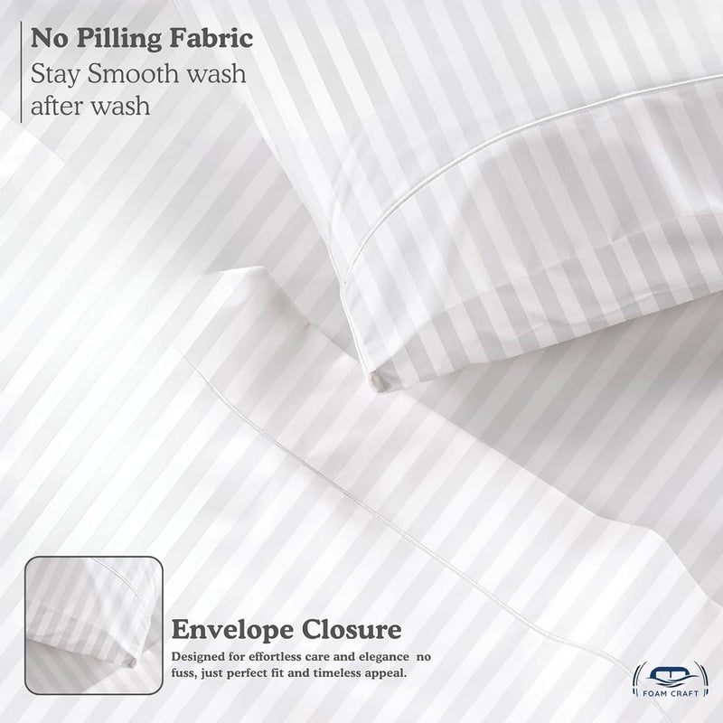 FOAM CRAFT® Hotel Quality 6-Piece Stripe Bed Sheet Set - White, Full - Image 4