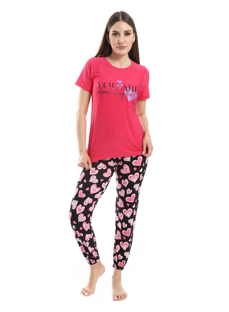 Caesar Women Pajama Set With Half Sleeves And Printed Photo - Image 1