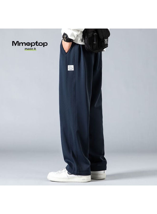 Mmoptop Trendy Draping Casual Pants For Men, Autumn And Winter, Wrinkle-free, Straight-leg Wide-leg Loose-fit Trousers, Cj01 Navy Blue XL - Image 3