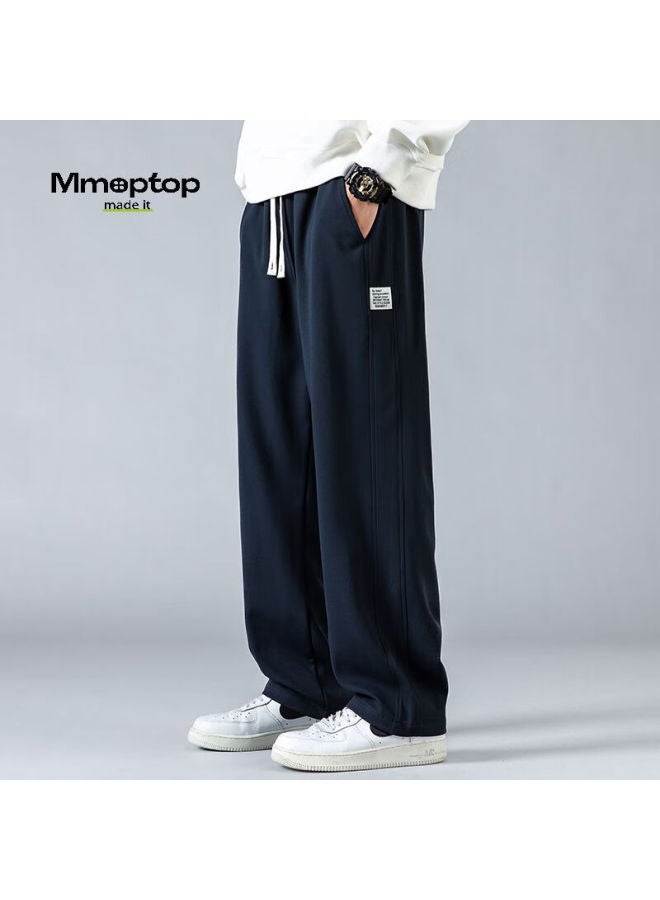 Mmoptop Trendy Draping Casual Pants For Men, Autumn And Winter, Wrinkle-free, Straight-leg Wide-leg Loose-fit Trousers, Cj01 Navy Blue XL - Image 1