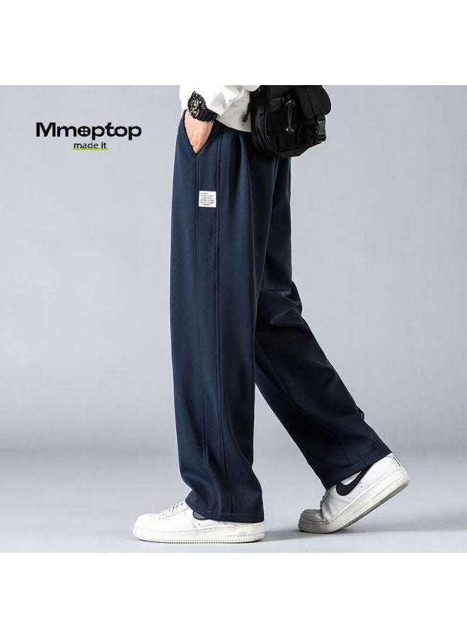 Mmoptop Trendy Draping Casual Pants For Men, Autumn And Winter, Wrinkle-free, Straight-leg Wide-leg Loose-fit Trousers, Cj01 Navy Blue XL - Image 4