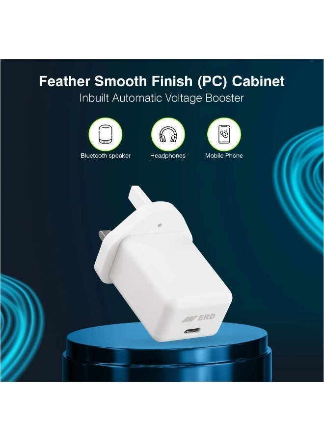 ERD شاحن سريع ERD 33W GaN | محول حائط فائق الصغر من نيتريد الغاليوم | توصيل طاقة عالي الكفاءة لأجهزة الكمبيوتر المحمولة USB-C، آيفون 15/16، سامسونج جالاكسي، والأجهزة اللوحية | شحن سريع بجميع البروتوكولات مع حماية متعددة الطبقات (أبيض، محول فقط) - Image 3