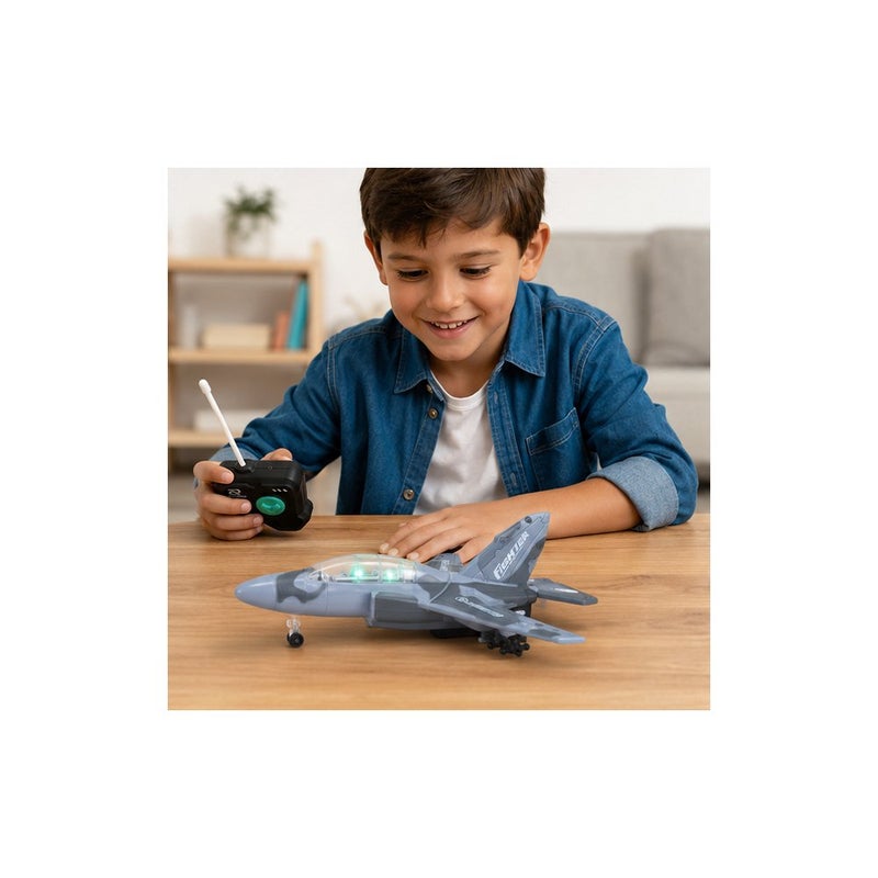 Aircraft RC Fighter Jet Toy for Boys, Remote Control Aircraft with Lights, Grey - Image 3