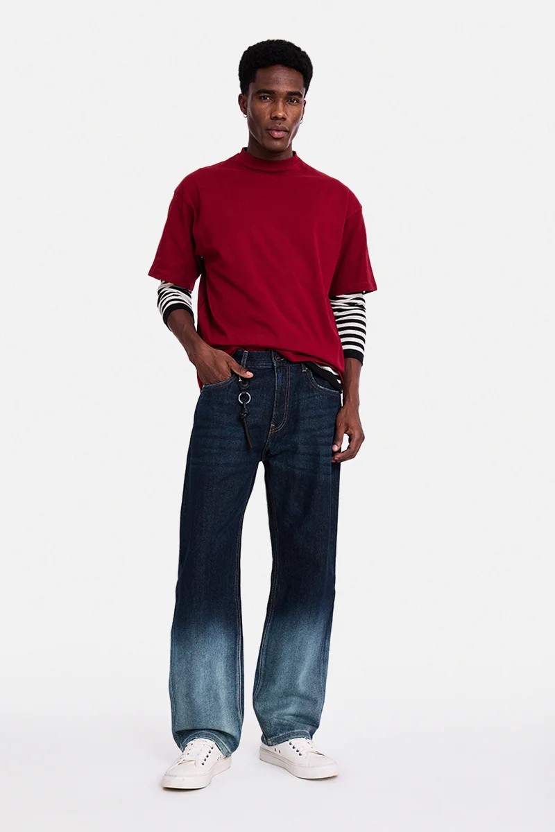 سنيتش Dark Blue Solid Straight Fit Jeans