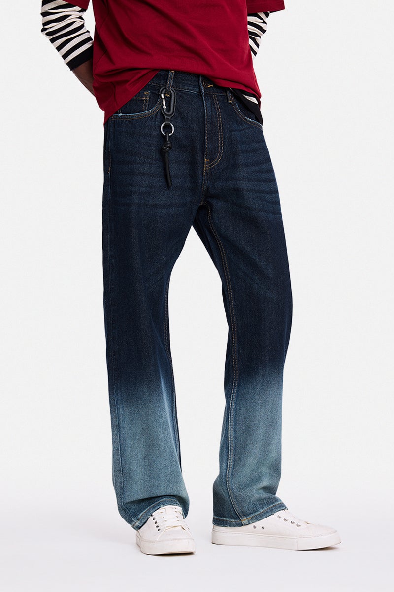 SNITCH Dark Blue Solid Straight Fit Jeans - Image 1