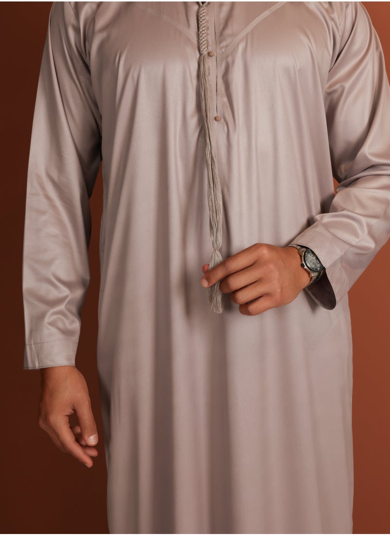 Yigo by Mariam - Kandhoura Idris – Soft Taupe Emirati Kandhoura – Premium Cotton Blend | Timeless Comfort & Elegance - 52 - Soft Taupe - Image 1