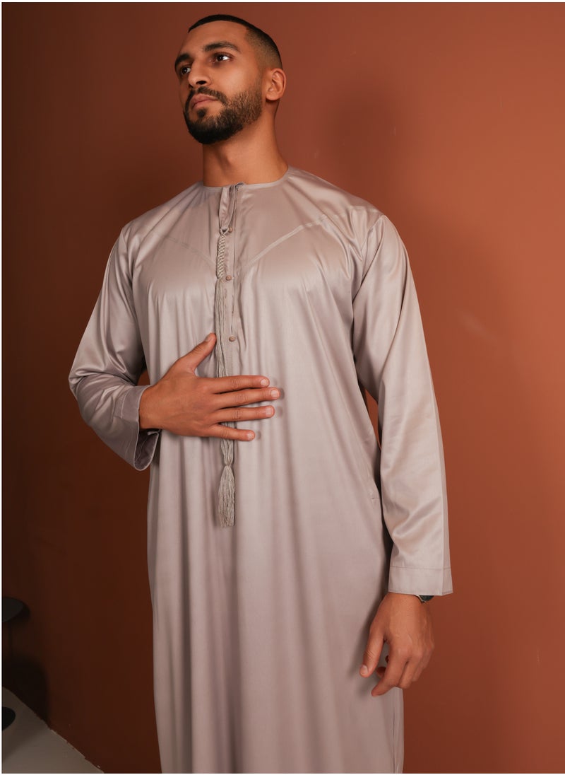Yigo by Mariam - Kandhoura Idris – Soft Taupe Emirati Kandhoura – Premium Cotton Blend | Timeless Comfort & Elegance - 52 - Soft Taupe - Image 1