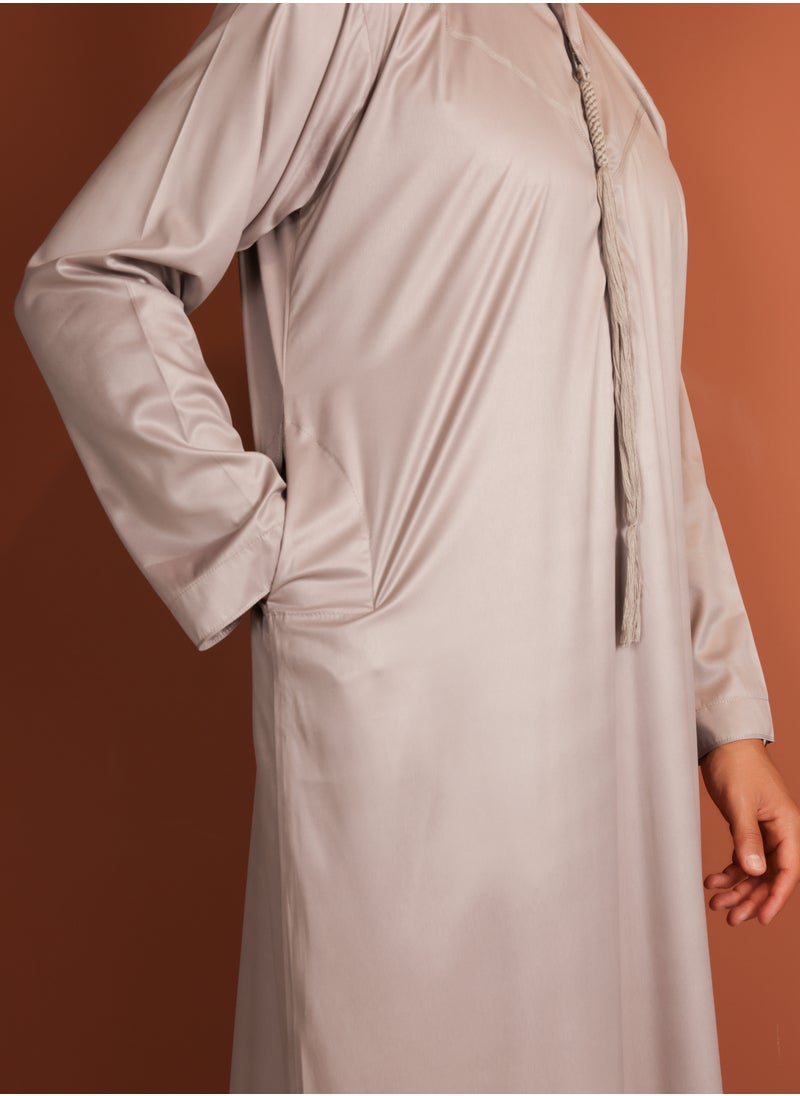 Yigo by Mariam - Kandhoura Idris – Soft Taupe Emirati Kandhoura – Premium Cotton Blend | Timeless Comfort & Elegance - 52 - Soft Taupe - Image 1