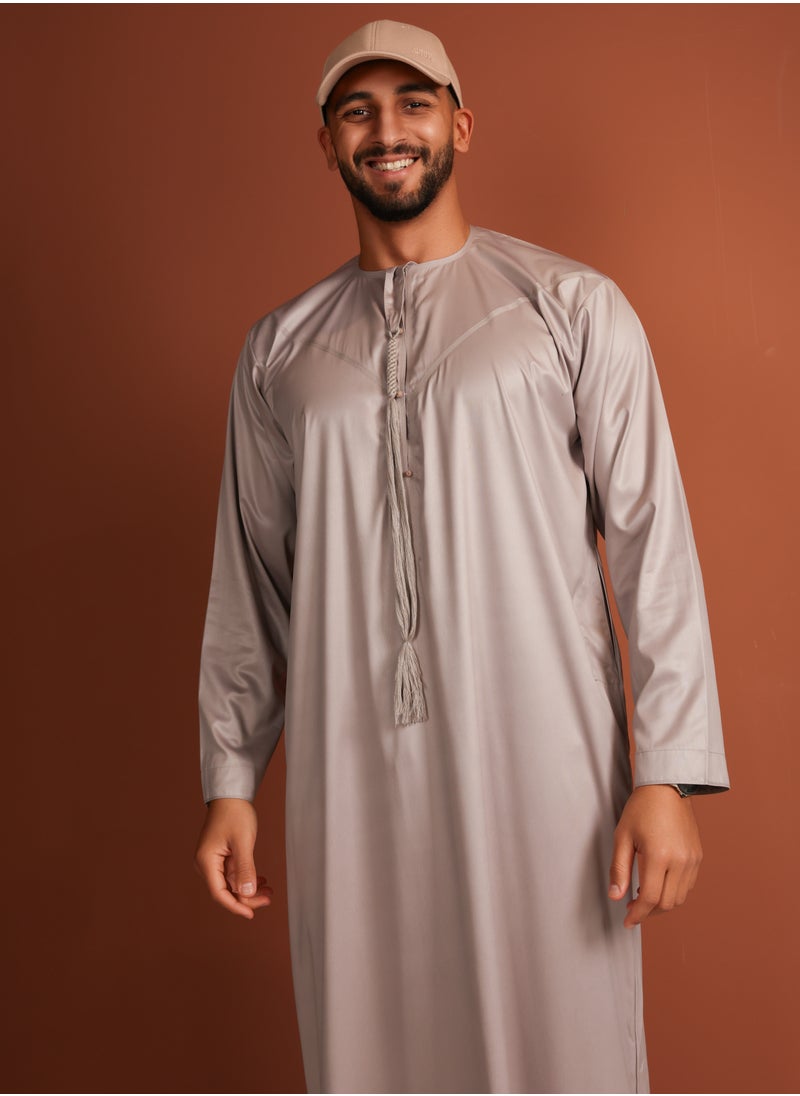 Yigo by Mariam - Kandhoura Idris – Soft Taupe Emirati Kandhoura – Premium Cotton Blend | Timeless Comfort & Elegance - 52 - Soft Taupe - Image 1