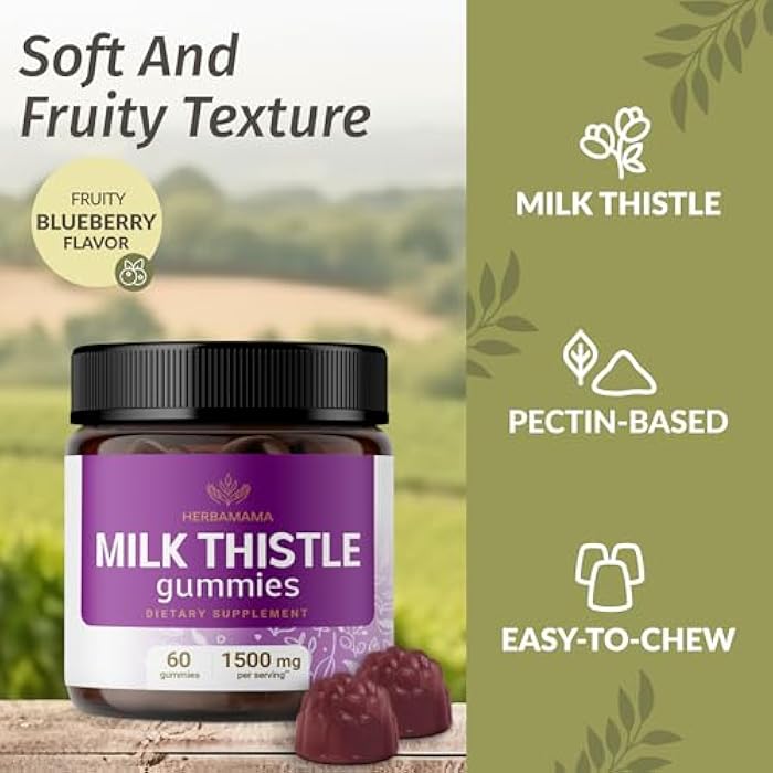 HERBAMAMA Milk Thistle Supplement – 1500mg Milk Thistle Gummies for Liver Detox* & Anitoxidant Support – Liver Support Supplement – Vegan Liver Health* Gummies - 60 Count (30 Servings) - Image 4
